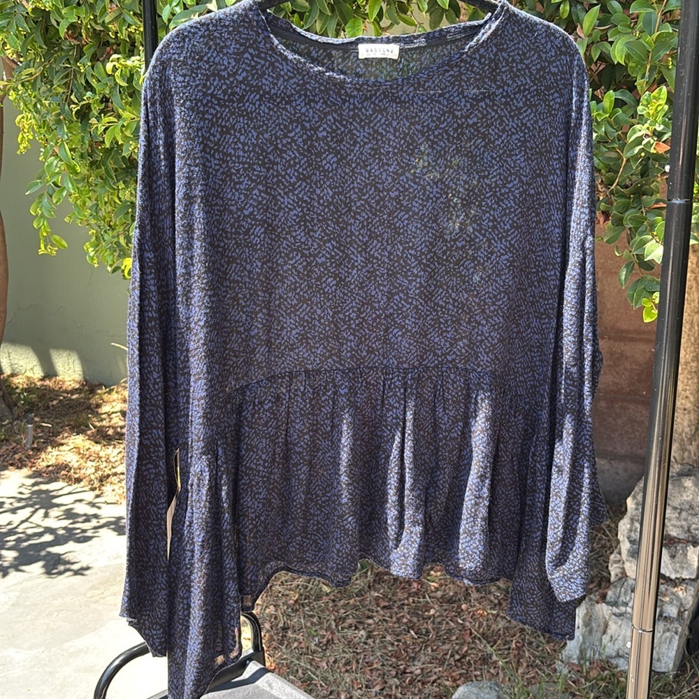 Masscob Blue Printed Peplum Blouse Relaxed Fit Size L Viscose Wool Made In Spain - Picture 4 of 10